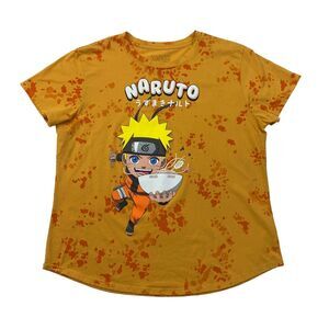 Naruto Shippuden Ichiraku Ramen Shop T Shirt Mens L Large Mustard Paint Splatter